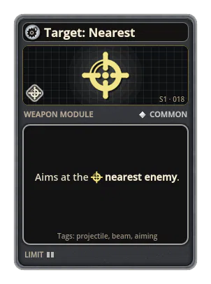 Target: Nearest: The weapon and its bullets aim at the nearest enemy. One target per weapon. Weapon and bullet target: nearest