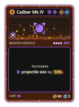 Caliber Mk IV: Projectile size +50%
