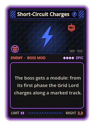Short-Circuit Charges: The boss gets a module: from its first phase the Grid Lord charges along a marked track.
