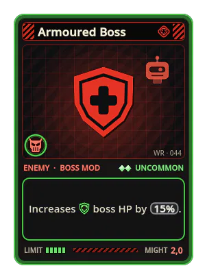 Armoured Boss: Increases boss HP by 15%.
