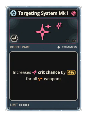 Targeting System Mk I: +4% Crit chance of all weapons