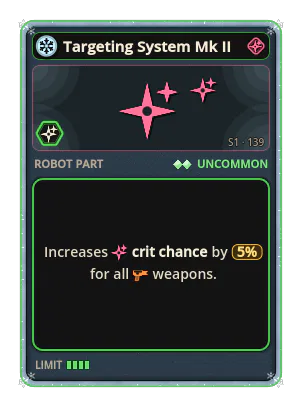 Targeting System Mk II: +5% Crit chance of all weapons