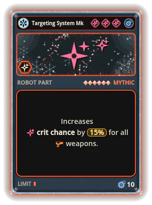 Targeting System Mk VI: +15% Crit chance of all weapons