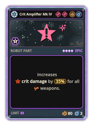 Crit Amplifier Mk IV: +35% Crit damage of all weapons