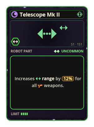 Telescope Mk II: +12% Range of all weapons