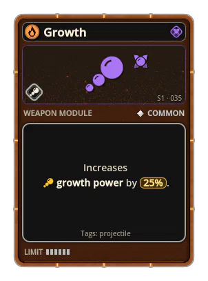 Growth: The bullet grows in flight. Growth · power 25%