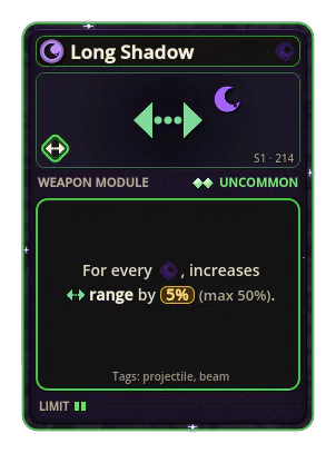 Long Shadow: +5% Range per icon: Dark (max +50%)
