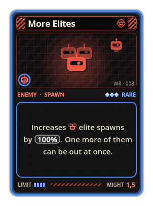 More Elites: Increases elite spawns by 100%. One more of them can be out at once.