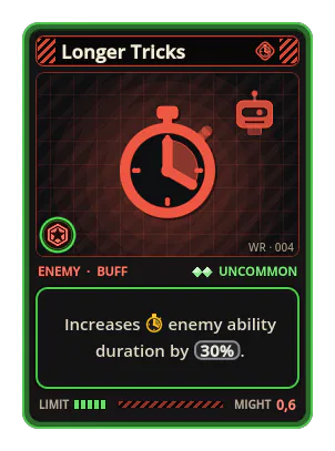 Longer Tricks: Increases enemy ability duration by 30%.