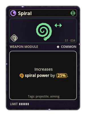 Spiral: The bullet spirals around its flight path. Spiral · power 25%