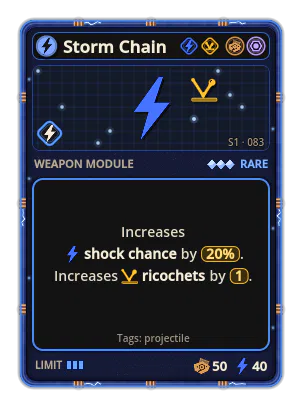 Storm Chain: Shock · chance 20% Ricochet ×1