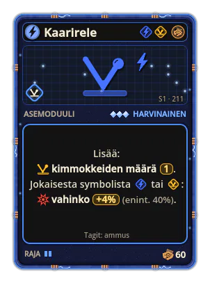 Kaarirele: Kimmoke ×1 +4% Vahinko jokaisesta kuvakkeesta: Sähkö / Kimpoaminen (enint. +40%)