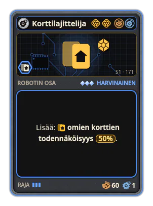 Korttilajittelija: +50% Omien korttien todennäköisyys