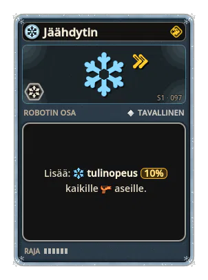 Jäähdytin: +10% Kaikkien aseiden tulinopeus
