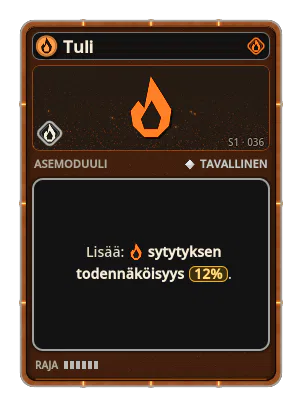 Tuli: Mahdollisuus ammukseen, joka sytyttää viholliset. Tuli · mahd. 12%