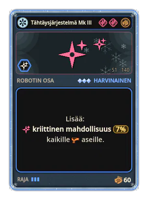 Tähtäysjärjestelmä Mk III: +7% Kaikkien aseiden kriittinen mahdollisuus