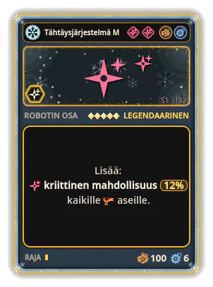 Tähtäysjärjestelmä Mk V: +12% Kaikkien aseiden kriittinen mahdollisuus