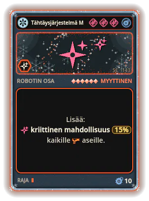 Tähtäysjärjestelmä Mk VI: +15% Kaikkien aseiden kriittinen mahdollisuus