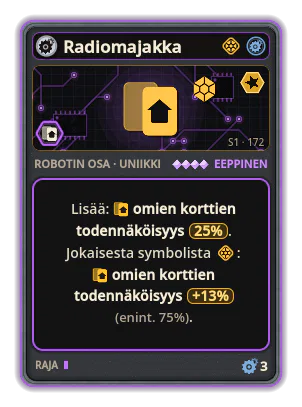 Radiomajakka: +25% Omien korttien todennäköisyys +13% Omien korttien todennäköisyys jokaisesta kuvakkeesta: Tekniikka (enint. +75%)
