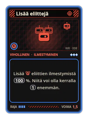 Lisää eliittejä: Lisää eliittien ilmestymistä 100 %. Niitä voi olla kerralla 1 enemmän.