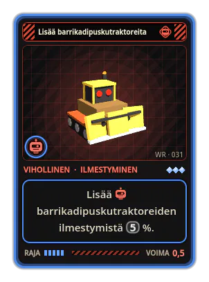 Lisää barrikadipuskutraktoreita: Lisää barrikadipuskutraktoreiden ilmestymistä 5 %.
