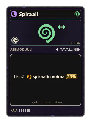 Spiraali: Ammus kiertää lentoratansa ympäri. Spiraali · voima 25%