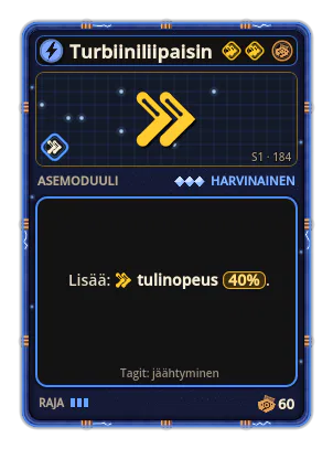 Turbiiniliipaisin: Tulinopeus +40%