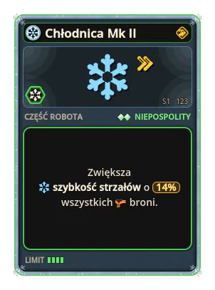 Chłodnica Mk II: +14% Szybkość strzałów wszystkich broni