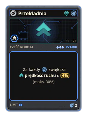 Przekładnia: +4% Prędkość ruchu za każdą ikonę: Zębatki (maks. +30%)