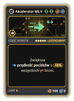 Akcelerator Mk V: +48% Prędkość pocisków wszystkich broni