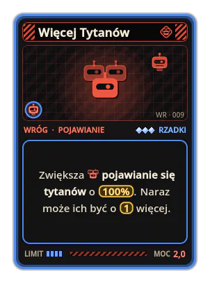 Więcej Tytanów: Zwiększa pojawianie się tytanów o 100%. Naraz może ich być o 1 więcej.