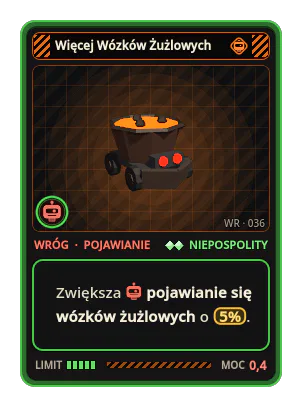 Więcej Wózków Żużlowych: Zwiększa pojawianie się wózków żużlowych o 5%.