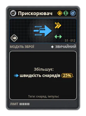 Прискорювач: Швидкість снарядів +25%