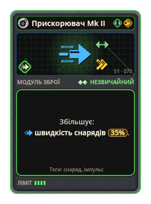Прискорювач Mk II: Швидкість снарядів +35%