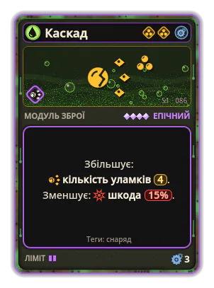 Каскад: Розщеплення ×4 −Шкода −15%