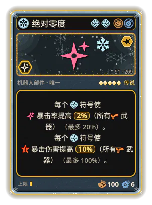 绝对零度: +2.0 暴击率，每个图标：冰（最多 +20.0） +10.0 暴击伤害，每个图标：冰（最多 +100.0）