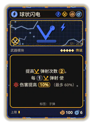 球状闪电: 弹射 ×2 每 1 弹射 使伤害提高 10% （最多 60%）。