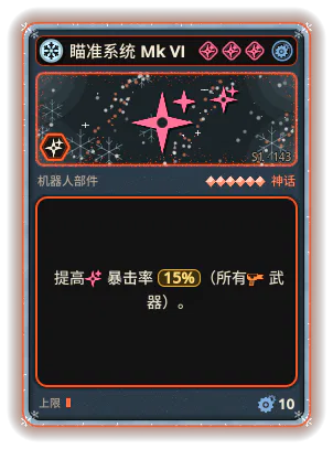 瞄准系统 Mk VI: +15% 所有武器暴击率