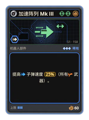 加速阵列 Mk III: +25% 所有武器子弹速度