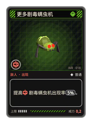 更多剧毒螨虫机: 提高剧毒螨虫机出现率5%。