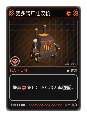 更多钢厂壮汉机: 提高钢厂壮汉机出现率5%。