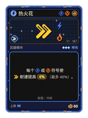 热火花: +4% 射速，每个图标：电流 / 火焰（最多 +40%）