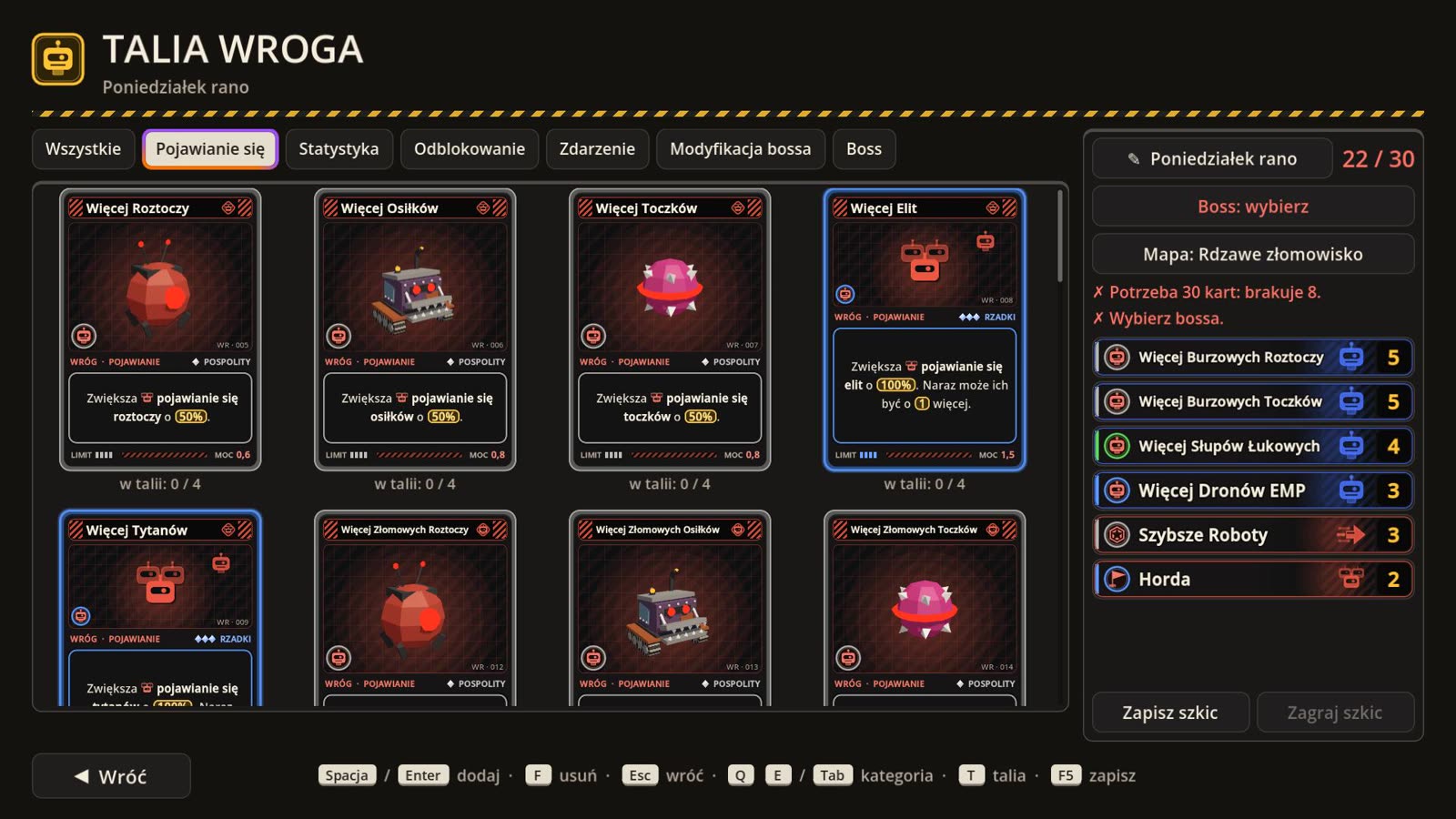 Edytor talii wroga: 30 kart, boss i mapa.